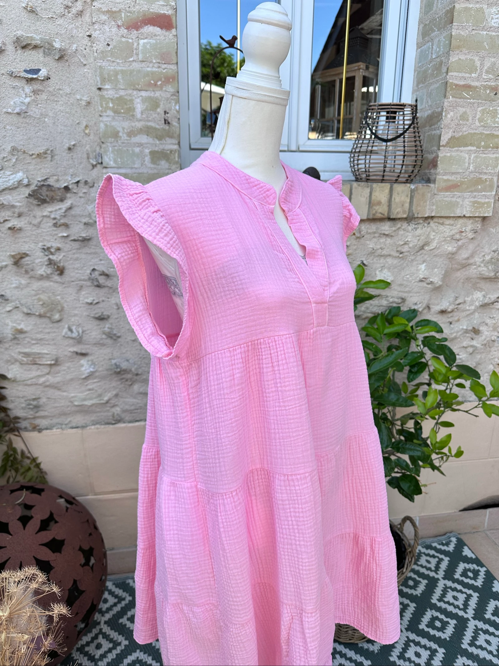 Robe rose en gaze de coton  – photo 2